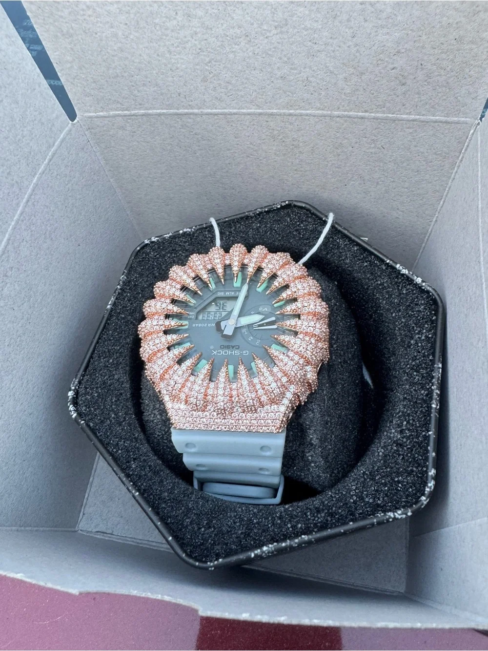 G-Shock Gray Watch with Rose Gold Crystal Bezel